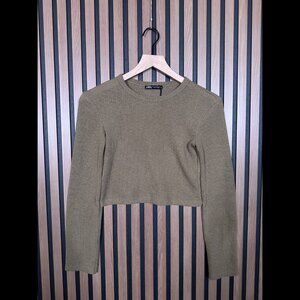 Zara Sweater Small Womens Brown Cropped Crotchet Knit Pullover Crewneck